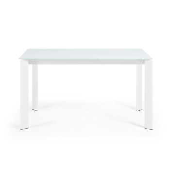 Mesa extensible Axis en cristal blanco y patas de acero acabado blanco 140 (200) cm