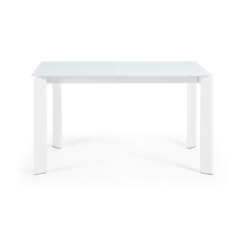 Mesa extensible Axis en cristal blanco y patas de acero acabado blanco 140 (200) cm