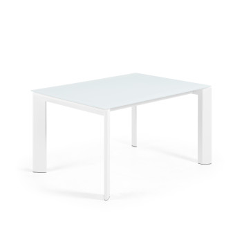 Mesa extensible Axis en cristal blanco y patas de acero acabado blanco 140 (200) cm