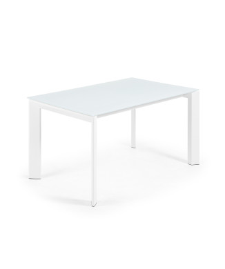 Mesa extensible Axis en cristal blanco y patas de acero acabado blanco 140 (200) cm