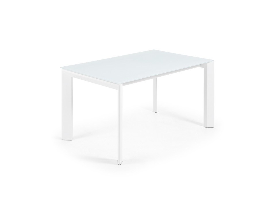 Mesa extensible Axis en cristal blanco y patas de acero acabado blanco 140 (200) cm