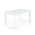 Mesa extensible Axis en cristal blanco y patas de acero acabado blanco 140 (200) cm