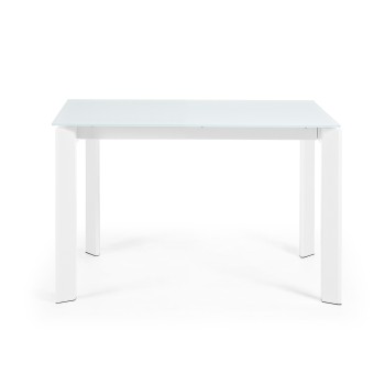 Mesa extensible Axis en cristal blanco y patas de cristal blanco
