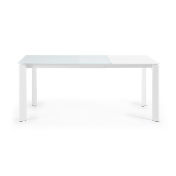 Mesa extensible Axis en cristal blanco y patas de cristal blanco