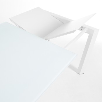 Mesa extensible Axis en cristal blanco y patas de cristal blanco
