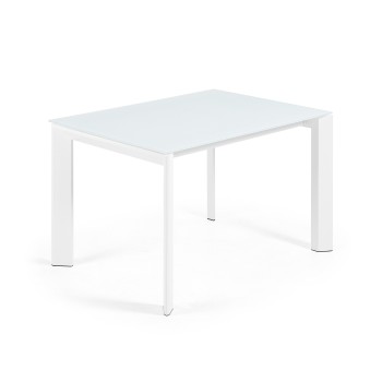 Mesa extensible Axis en cristal blanco y patas de cristal blanco