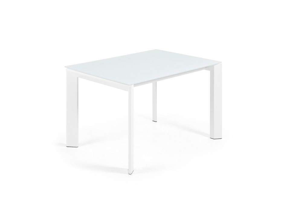 Mesa extensible Axis en cristal blanco y patas de cristal blanco