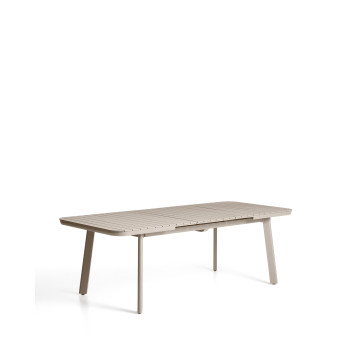 Mesa de exterior extensible Izola de aluminio con acabado color topo, 185 (235) x 100 cm.