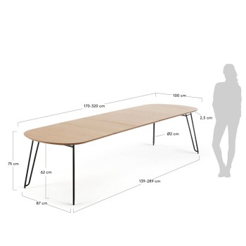Mesa extensible Novac 170 (320) x 100 cm, chapa de roble natural