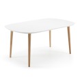 Mesa extensible Oqui, MDF lacado blanco, patas 100% naturales