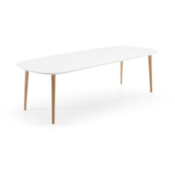Mesa extensible Oqui, MDF lacado blanco, patas de haya maciza, 160(260)x 100cm