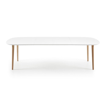 Mesa extensible Oqui, MDF lacado blanco, patas de haya maciza, 160(260)x 100cm