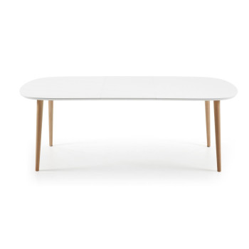 Mesa extensible Oqui, MDF lacado blanco, patas de haya maciza, 160(260)x 100cm