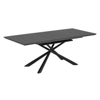 Mesa extensible Theone en cristal y patas de acero con acabado negro 160 (210) x 90 cm