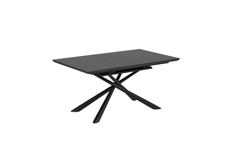 Mesa extensible Theone en cristal y patas de acero con acabado negro 160 (210) x 90 cm