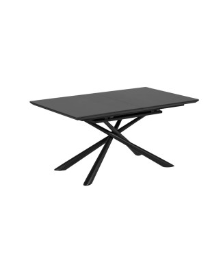 Mesa extensible Theone en cristal y patas de acero con acabado negro 160 (210) x 90 cm