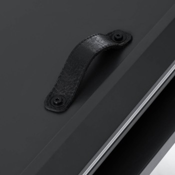 Mesa extensible Theone en porcelana blanca con patas de acero acabado negro, 160 (210) x 90 cm