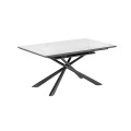 Mesa extensible Theone en porcelana blanca con patas de acero acabado negro, 160 (210) x 90 cm