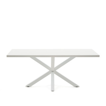 Mesa Argo de melamina acabado blanco y patas de acero acabado blanco 200 x 100 cm