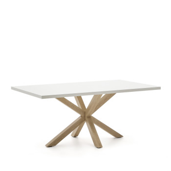 Mesa Argo de melamina con acabado blanco y patas de acero efecto madera, 180 x 100 cm