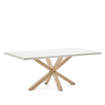 Mesa Argo de melamina con acabado blanco y patas de acero efecto madera, 200 x 100 cm