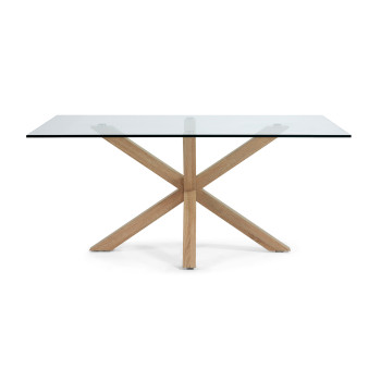 Mesa de cristal Argo con patas de acero efecto madera, 160 x 90 cm