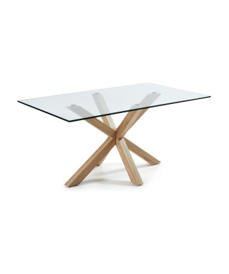 Mesa de cristal Argo con patas de acero efecto madera, 160 x 90 cm