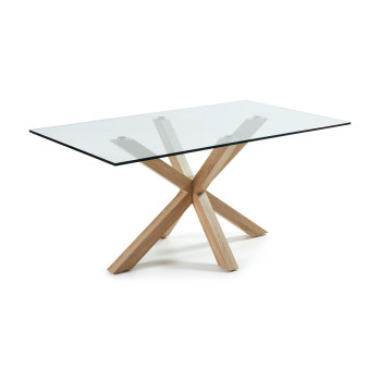 Mesa de cristal Argo con patas de acero efecto madera, 160 x 90 cm
