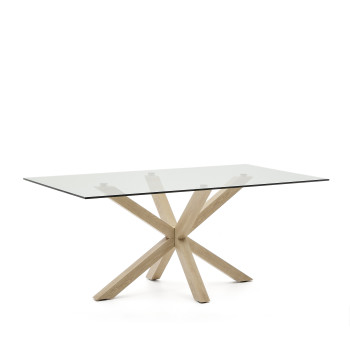 Mesa de cristal Argo con patas de acero efecto madera, 180 x 100 cm