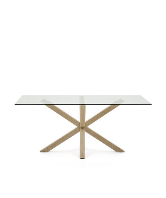 Mesa de cristal Argo con patas de acero efecto madera, 180 x 100 cm