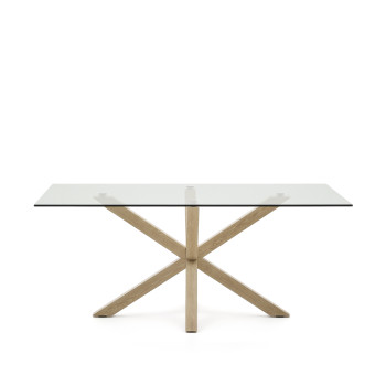 Mesa de cristal Argo con patas de acero efecto madera, 180 x 100 cm