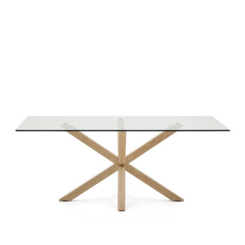 Mesa de cristal Argo con patas de acero efecto madera, 200 x 100 cm