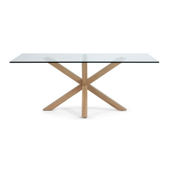 Mesa de cristal Argo con patas de acero efecto madera, 200 x 100 cm