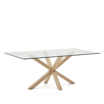 Mesa de cristal Argo con patas de acero efecto madera, 200 x 100 cm