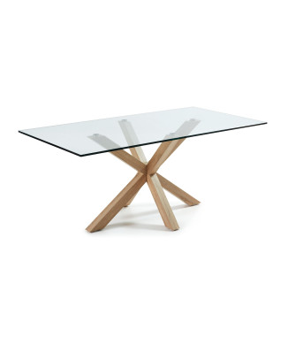 Mesa de cristal Argo con patas de acero efecto madera, 200 x 100 cm