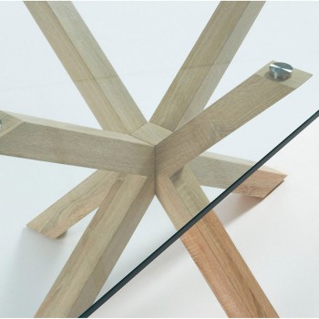 Mesa Argo en cristal y patas de acero con efecto cristal transparente.