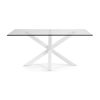Mesa Argo de cristal con patas de acero, acabado blanco, 160 x 90 cm