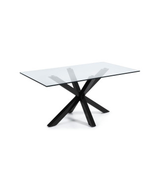 Mesa de cristal Argo con patas de acero acabado negro, 160 x 90 cm