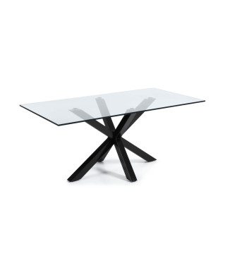 Mesa de cristal Argo con patas de acero acabado negro, 200 x 100 cm
