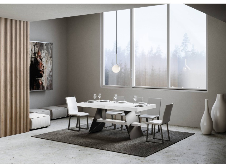 Mesa Baita - Mesa Extensible 90x180/440 cm Baita Fresno Blanco Estructura Antracita