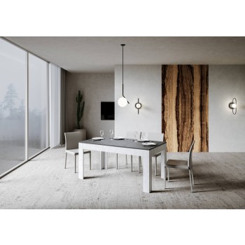 Mesa Bibi - Mesa extensible 90x160/220 cm Bibi Mix Espátula Tapa blanca - Base Espátula Antracita