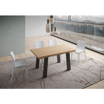 Mesa Bridge = Madera Maciza Descortezada Svalen - Mesa Fija 90x160 cm Roble Descortezado Svalen con Patas Antracita