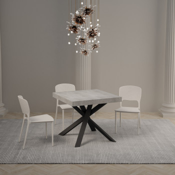 Mesa Clerk con patas antracita D.90 - Mesa extensible 90x90/194 cm Tablero Clerk Fresno Blanco - patas antracita