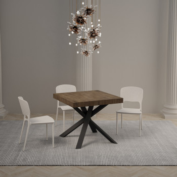 Mesa Clerk con patas antracita D.90 - Mesa extensible 90x90/194 cm Tablero Clerk Fresno Blanco - patas antracita