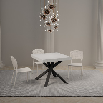 Mesa Clerk con patas antracita D.90 - Mesa extensible 90x90/194 cm Tablero Clerk Fresno Blanco - patas antracita