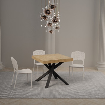 Mesa Clerk con patas antracita D.90 - Mesa extensible 90x90/194 cm Tablero Clerk Fresno Blanco - patas antracita