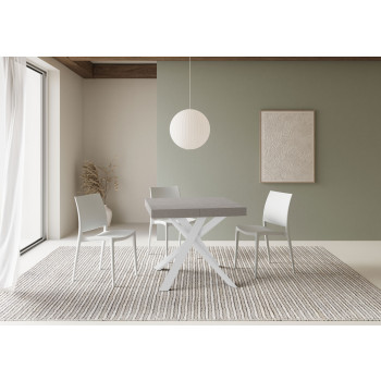 Mesa Clerk con patas blancas D.90 - Mesa extensible 90x90/194 cm Clerk con tablero de fresno blanco - patas blancas