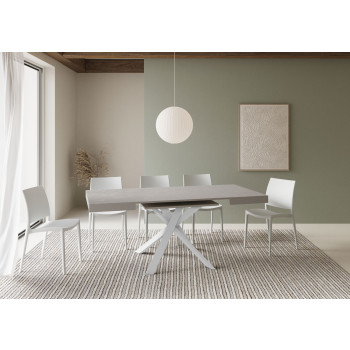 Mesa Clerk con patas blancas D.90 - Mesa extensible 90x90/194 cm Clerk con tablero de fresno blanco - patas blancas