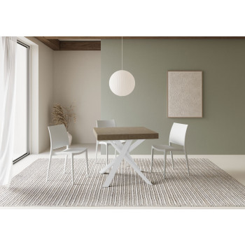 Mesa Clerk con patas blancas D.90 - Mesa extensible 90x90/194 cm Clerk con tablero de fresno blanco - patas blancas