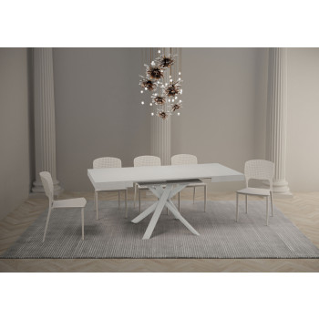 Mesa Clerk con patas blancas D.90 - Mesa extensible 90x90/194 cm Clerk con tablero de fresno blanco - patas blancas